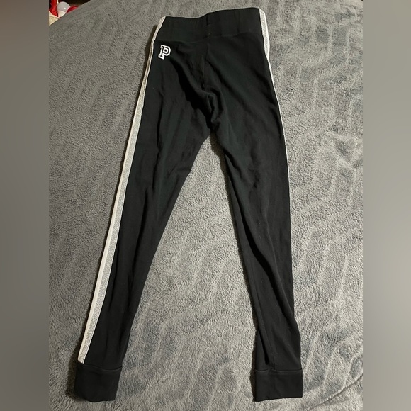 Victoria’s Secret PINK Black Lace Up Leggings with Sparkly Side Stripes Size XS - Picture 3 of 6